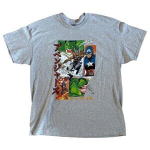 Marvel Avengers Japanese Graphic Tee XL Gray Cotton Blend Hulk Captain America